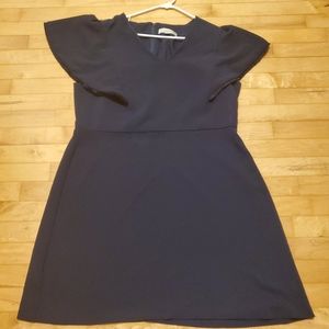 Loft navy blue mini fringe flutter sheath dress Sz 18